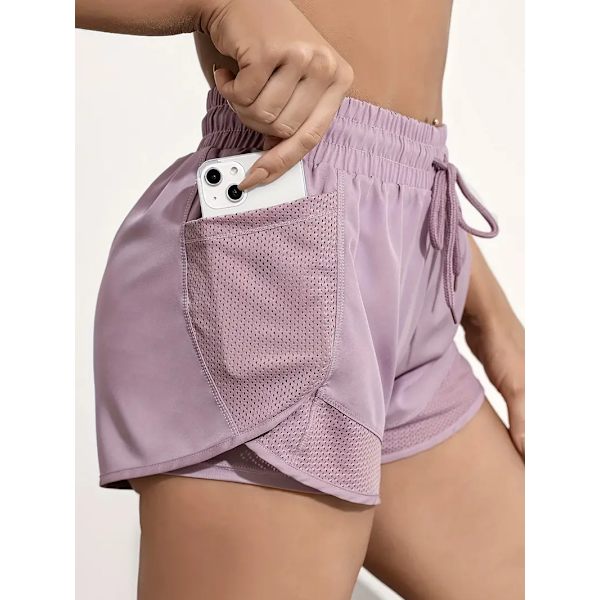 Snabbtorkande 2-i-1 yogashorts för kvinnor med meshfickor för avslappnad träning