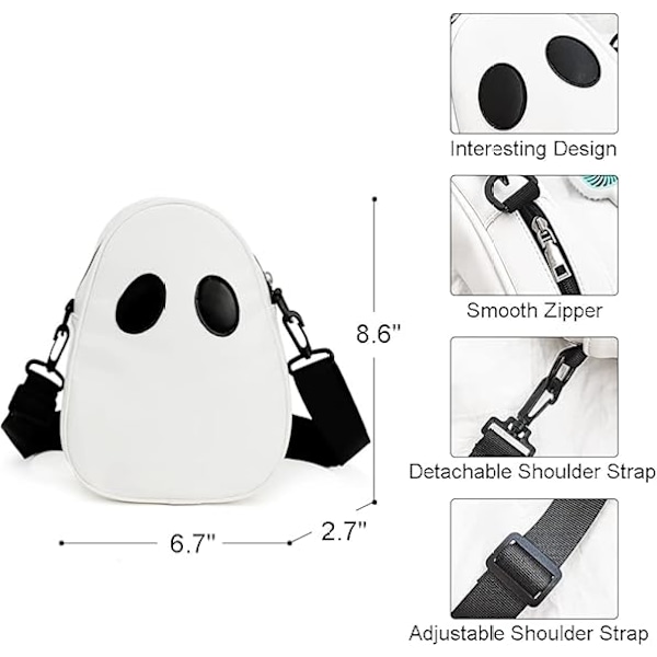 Uutuus Olkalaukku Halloween-Haamu-Käsilaukku Juhla- ja Lomapuhelun Makeiskassi Pojille ja Tytöille White