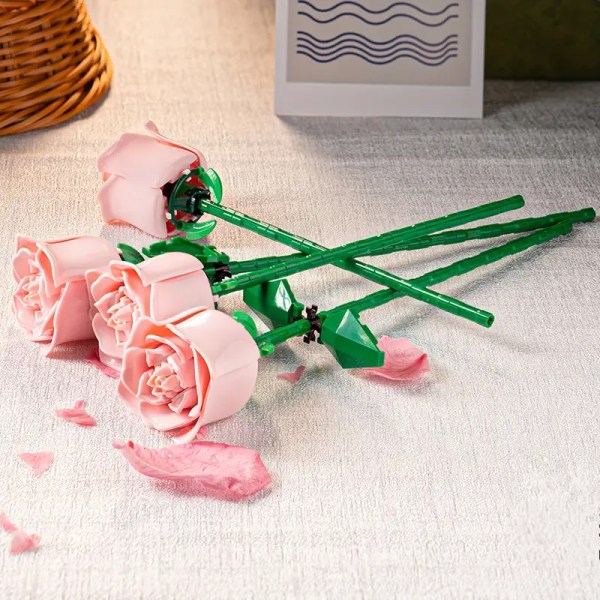 3st färgglada rosor byggklossar - rolig blomleksak för barn, heminredningsbukett