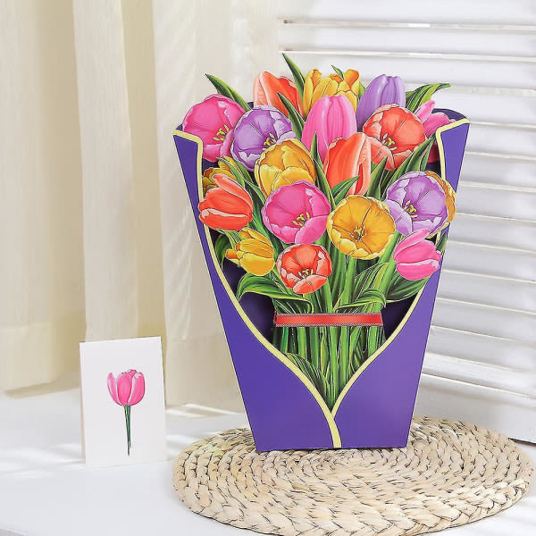 Mors dags gave pop-up blomsterbuket lykønskningskort Tulip B
