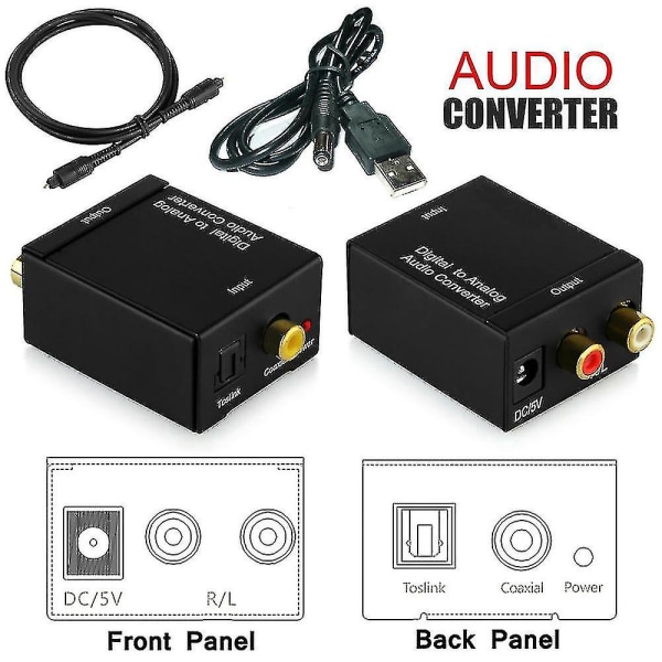 Digital-analog lydkonverter optisk koaksial Toslink Rca L/r lydadaptere