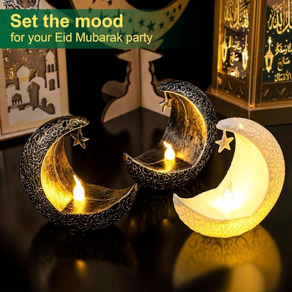 Ramadan-lykt, Mini Ramadan LED-lysdekorasjoner, 6 stk Eid Mubarak Mini-lykter