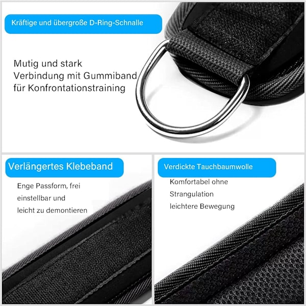 Fodstropper kabeltræk med D-ringe, polstrede ankelstropper, fitnesscenter, 2 stk.