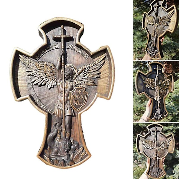 Erkeengel Michael Naturlig Treskulptur Kristent Tregave Innflyttingsgave _xx