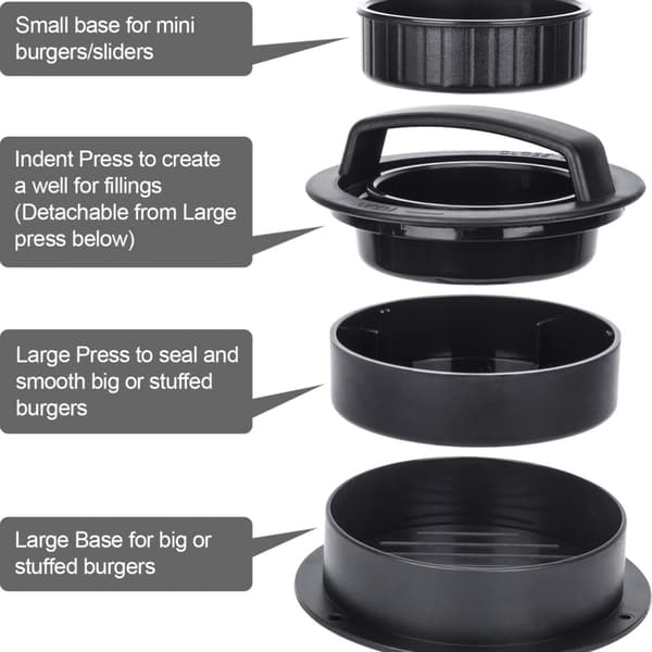 Non-stick 3-i-1 Burgerpresseformsæt til kød- og grøntsagspatties, fødevaresikker