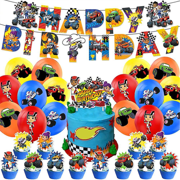 Blaze och Monstermaskinerna Födelsedag Dekorationer Blaze och Monstermaskinerna Coola Födelsedag Dekorationer Ballonger Tårta Topper Banners Set