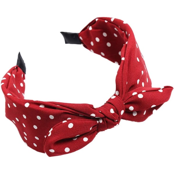 Sløyfe Hårbøyle rød, bredbremmet polkaprikket pannebånd for kvinner