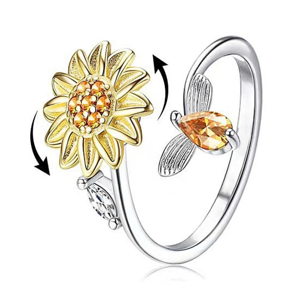 Sunflower Fidget Ring For Women Adjustable Open Band Ring