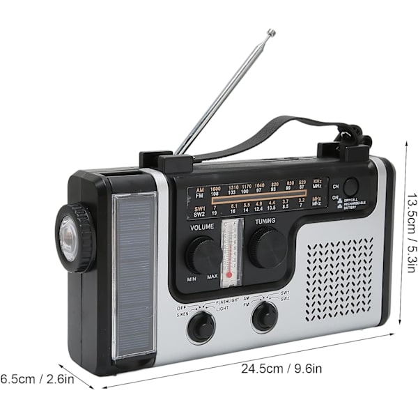Bärbar LED Handvev Radio AM FM SW Sol Dynam Outdoor Nödradio med Bärbar Ficklampa