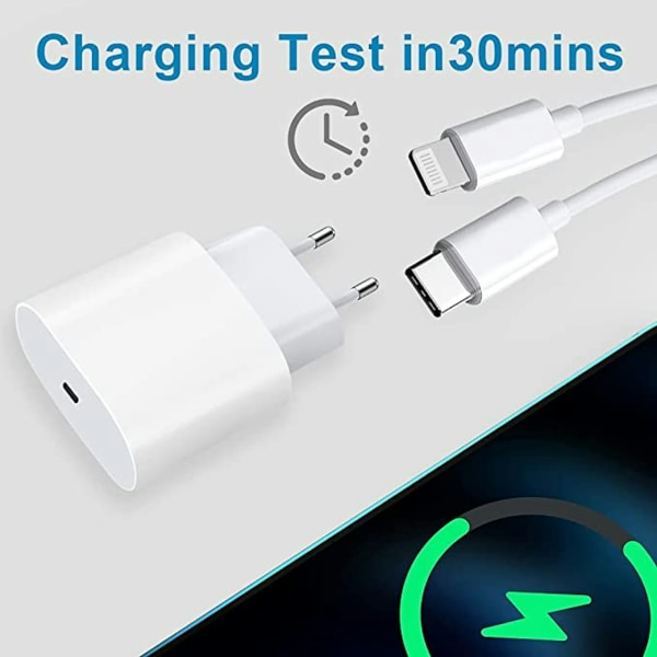 2-pak - Oplader til iPhone - Hurtiglader 20W med 1m kabel silver