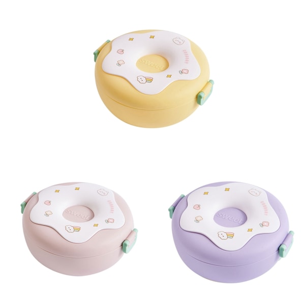 Tecknad Bento Lunchbox för barn Länksäker lunchfruktbehållare för flickor Pojkar Lunchlåda för toddler med 3 fack Pink 0.2