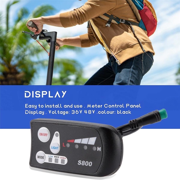 Elcykel 36v48v S800 Led LCD-mätare Kontrollpanelsskärm för Ebike Controller 5-stifts vattentät kontaktkontakt black