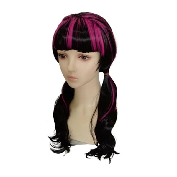 Draculaura Cosplay-kostyme med parykk, langt svart og rosa varmebestandig syntetisk hår, Halloweenfest, rollespill, karnevalsrekvisitter B B One Size