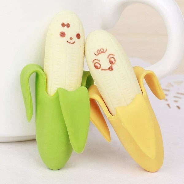 Kawaii bananfrukt viskelær, mini nyhet fruktgummi ikke-giftig farget blyant viskelær sett student kontorpapir skoleartikler barn gaver moro