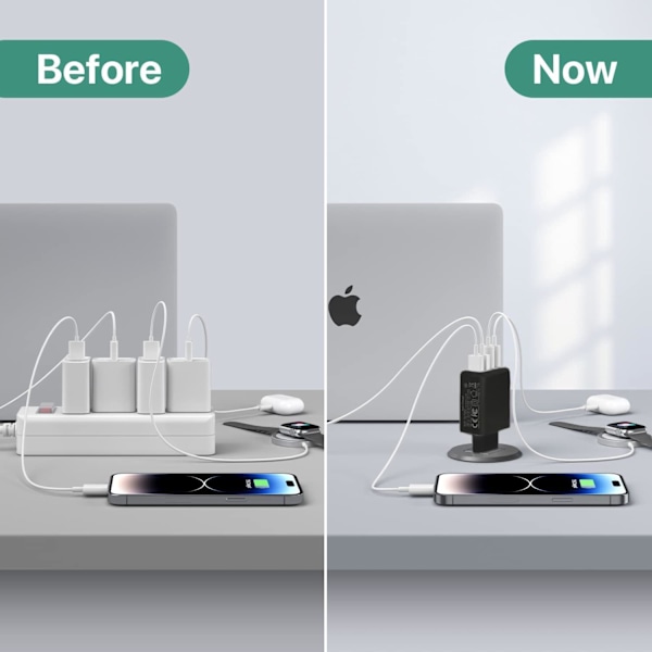 USB C-lader, 40 W USB multi-hurtiglader, flere USB-uttak USB-ladekabeladapter, USB-lader