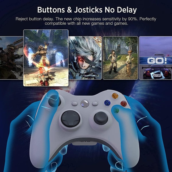 Trådløs controller til Xbox 360, 2.4GHZ Game Joystick Controller Gamepad til Xbox 360 Slim Console, PC Windows 7/8/10, Hvid (inkluderet modtager)