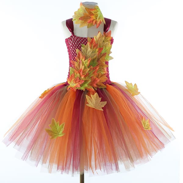 Simuleret ahornblad mesh-kjole til børn, Halloween Thanksgiving prinsesse-tutu til piger 12 Months