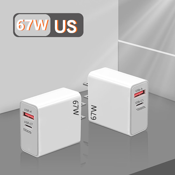 67W Hurtiglader USB Type C Ladeadapter til iPhone 15 14 13 hvid white US