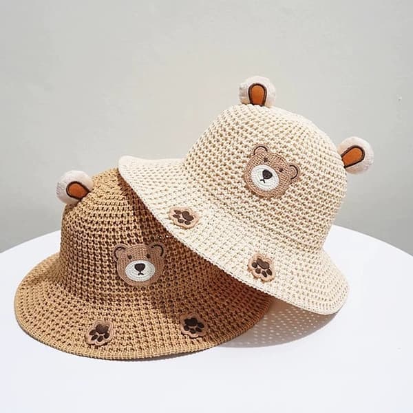 Søt solhatt til barn med stor brem, for sommerutflukter, Candy Bear - Purple