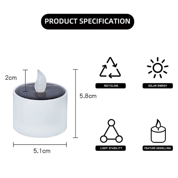 6 st solcellslyktor te-ljus - laddningsbara flimrande lampor