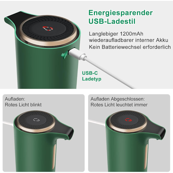 Automatisk såpedispenser, 250 ml påfyllbar dispenser Green