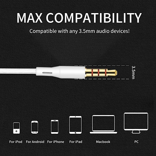 Hovedtelefoner med mikrofon, 5-pak, kompatibel med iPhone og Android-smartphones, iPod, iPad, MP3-afspillere, passer til alle 3,5 mm