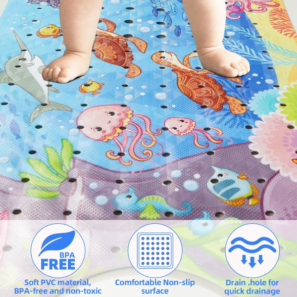 Badematte for barn - Sklisikker tegneseriebadematte med sugekopp og avløpshull