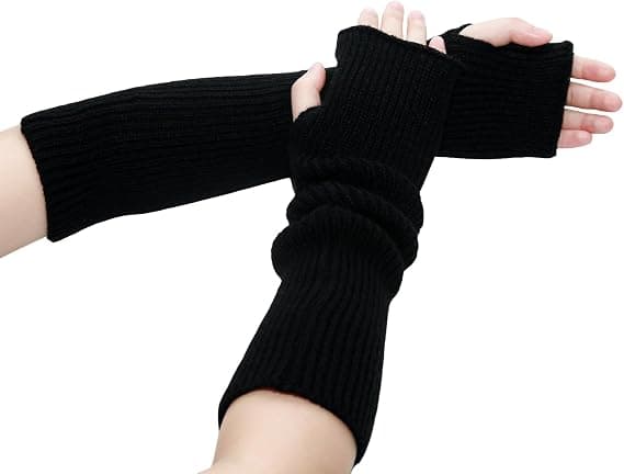 Varme vinterhandsker med lange ærmer, femfingret design til mænd og kvinder, sort, 23 cm længde