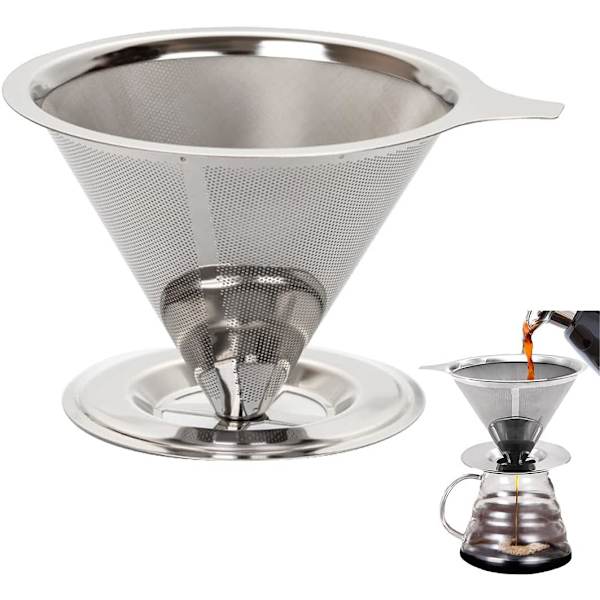 Kaffefilter i rostfritt stål, återanvändbar konformad kaffedripper, Permanent