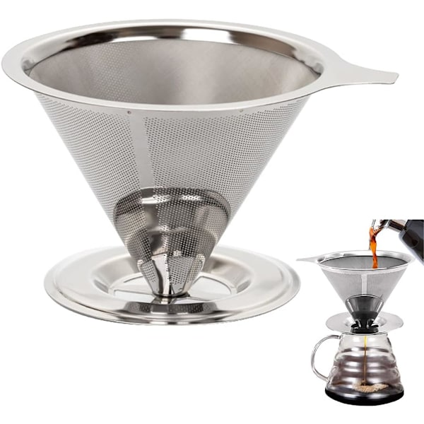 Rustfrit stål kaffefilter, genanvendelig kon kaffedripper, Perm