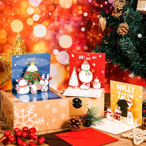 6 stykker pop-up kort Jule 3D julekort til nytår