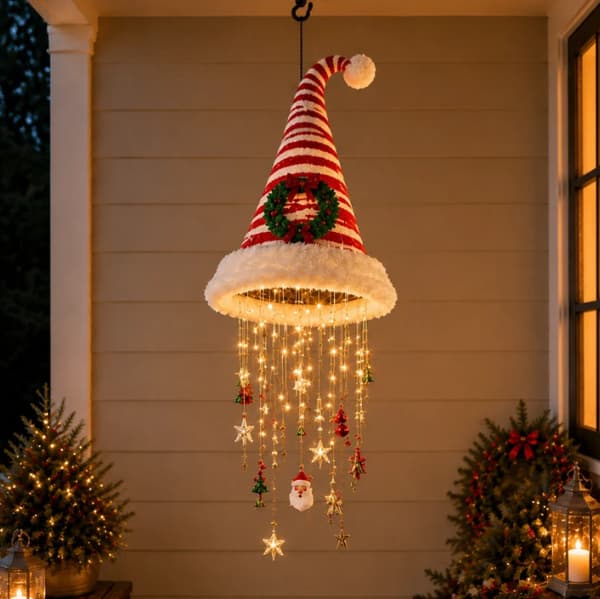Oplyst julemandshat hængende lysekrone B