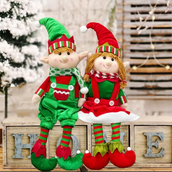 Jul Långbent Tomte Sittande Figur Docka Dekorationsprydnad Female elf [D] See details