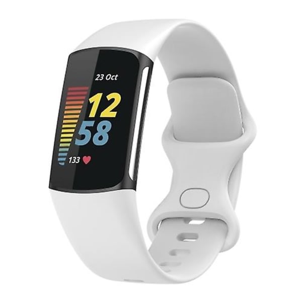 Til Fitbit Charge 5 Silikone urbånd Hvid L