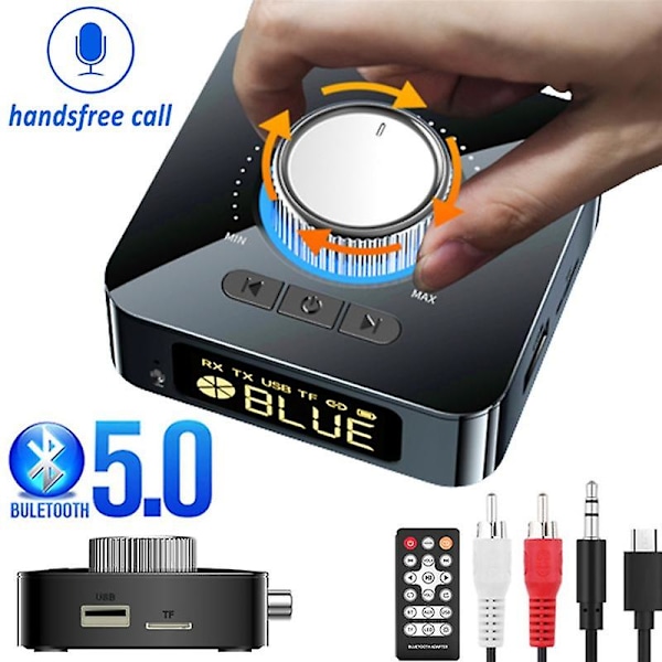 Bluetooth 5.0 Vastaanotin Lähetin Audio Stereo 3.5mm Aux Jack Rca Langaton Audioadapteri Kaukosäätimellä