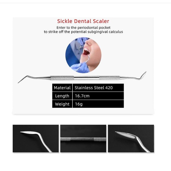 Set om 4, tandstensborttagare i rostfritt stål, tandvårdsinstrument