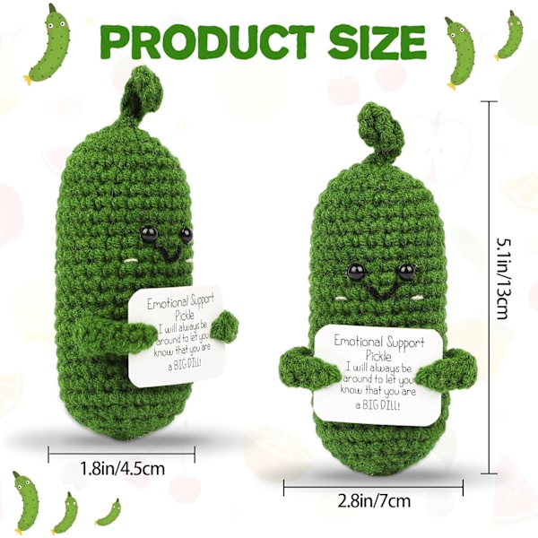 Håndlavet Følelsesmæssig Støtte Agurk Gave, Agurk Hæklet Inspirerende Gaver med Træbase, Sød Strikket Agurk Sjov Pickle (Følelsesmæssig Pickle)