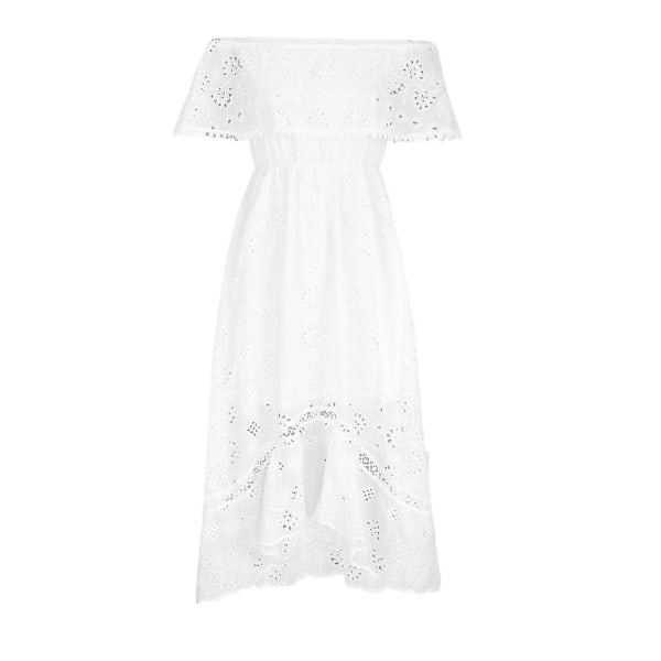 Boheme blonde lang kjole til kvinder, hvid strandkjole, kortærmet off-shoulder kjole-yu_xx XL