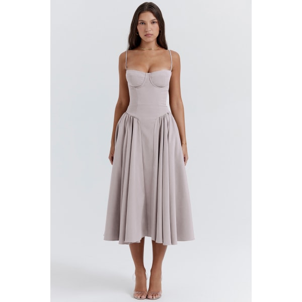 Ny fransk vintage lang kjole Palace Style Strap Dress Girl lys grå L