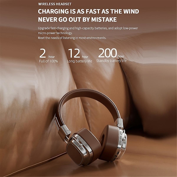 Bluetooth 5.3 Retro Trådlösa Hörlurar Tung Bas Mobil Dator Multifunktionella Hörlurar, C (Silverbrun)