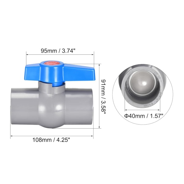 Ball Valve 40mm ID PVC Socket Shut Off Valve for Aquarium Installation Sump Pump Pool Garden Sprinkler Gray Blue 2pcs