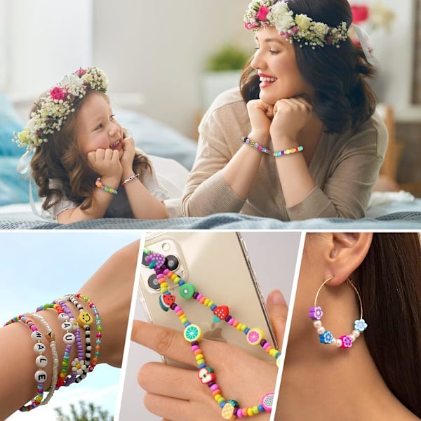 Armbandssats Pony Pärlor Frukt Blomma Polymerlera Pärlor Bokstavspärlor för Smyckestillverkning, DIY Konst Örhängen och Hantverkspresenter