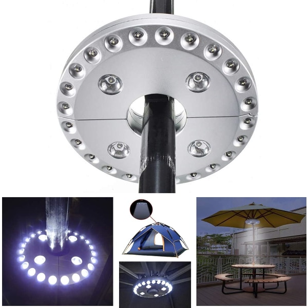 28 LED trådløse parasolllys med 28 Super Bright LED for terrasseparaplyer, campingtelt eller utendørsaktiviteter (sølv)