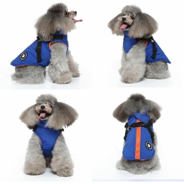 Vedenpitävä lämmin koiran talvitakki valjailla, vedenpitävä koiran takki pienille keskikokoisille koirille, labradorin chihuahualle ranskanbulldogille --XL-sininen