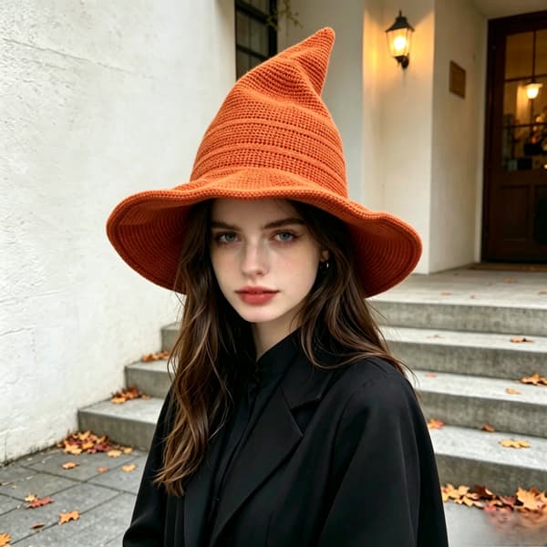 Sammenfoldelig Strikket Heksehat Til Kvinder Halloween Fest Cosplay Dekoration Beige