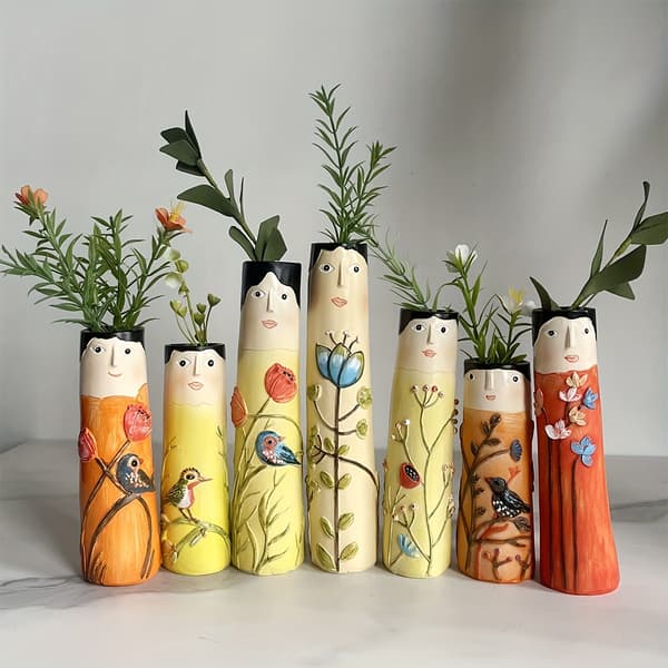 Kreative ansiktsknoppvaser Håndlaget Boho Små vaser for blomster Gårdshusrom Hjemmeinnredning Bud Vase E