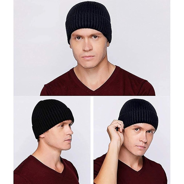 2-pack herrhattar Slouch Beanie Hat Stickad Baggy Skull Cap Svart Beanies Mössor För Herrar