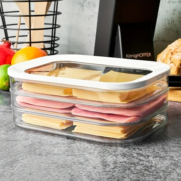 Kokt köttlåda, kylskåp med tre lager, förseglad förvaringslåda, bacon täckt matförvaringslåda, transparent förpacknings- och konserveringslåda