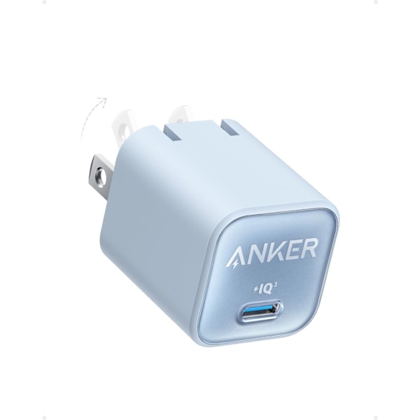 Lader, USB C GaN Lader 30W, PIQ 3.0 Foldbar PPS Rask Lader for iPhone 16 / 15 og flere serier, Galaxy, iPad, Kompatibel med MagSafe (blå) blue