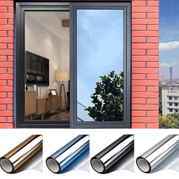Yksisuuntainen peili-ikkunakalvo aurinkosuojalasitarra - myyntipisteet hopea-hopea Silver-silver 40x200 cm